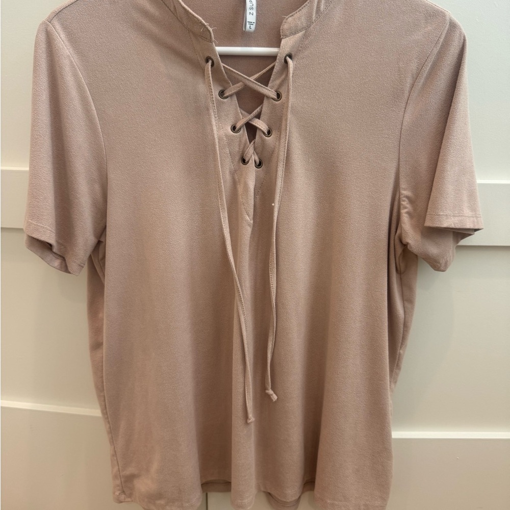 Z Supply Tan Tie Front Short Sleeve Tee